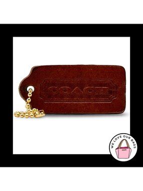 VINTAGE COACH DOUBLE SIDED Bordeaux Brown Leather Fob Bag Charm Keychain HangTag